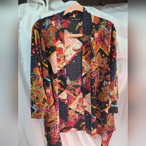 Colorful Paisley Open-Front Kimono
